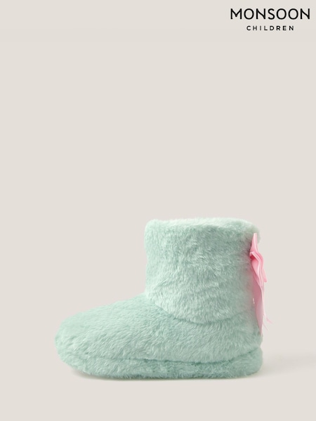 Monsoon Green Fluffy Bow Slipper Boots (G07682) | €22.50 - €25