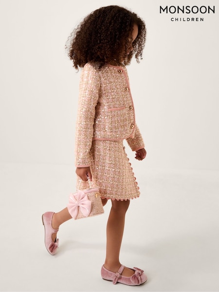 Monsoon Pink Tweed Sequin Button Jacket (G07684) | €50 - €55