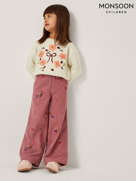 Monsoon Pink Embroidered Corduroy Wide Leg Trousers (G07690) | €42 - €48