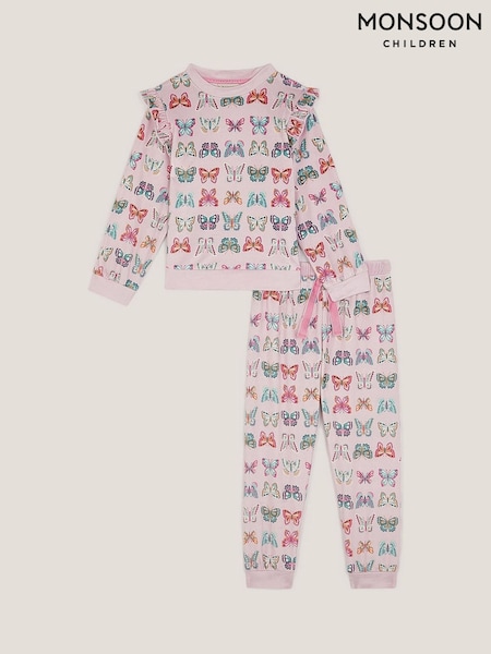 Monsoon Pink Butterfly Print Long Pyjamas Set (G07693) | €37 - €42