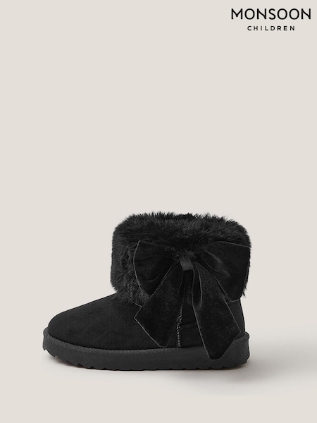 Monsoon Black Bow Faux Fur Suedette Ankle Boots (G07698) | €33 - €38