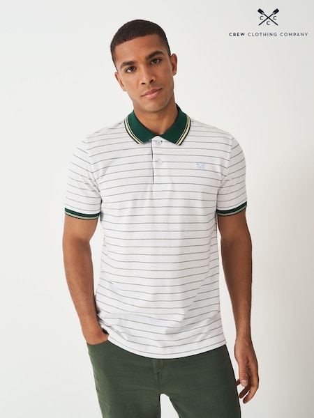Crew Clothing White Tipped Striped Polo Shirt (G07709) | AED245