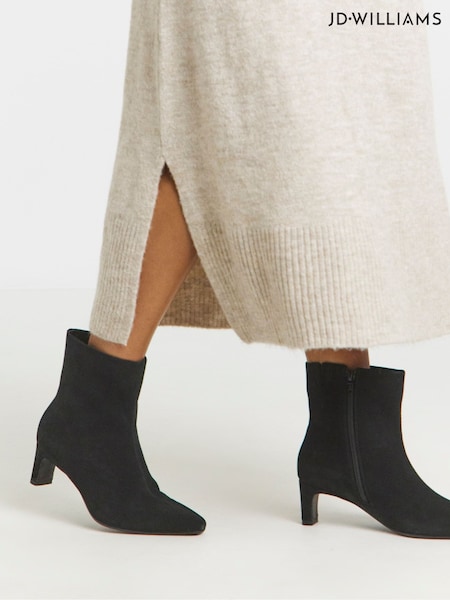 Anthology By JD Williams Black Wide Fit Premium Pointed Toe Kitten Heel Boots (G07828) | €114
