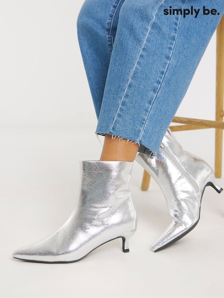 Simply Be Silver Wide Fit Micro Heel Ankle Boot (G07839) | €63