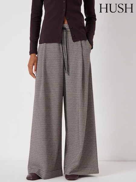 Hush Brown Check Wide Leg Jersey Trousers (G07895) | €108