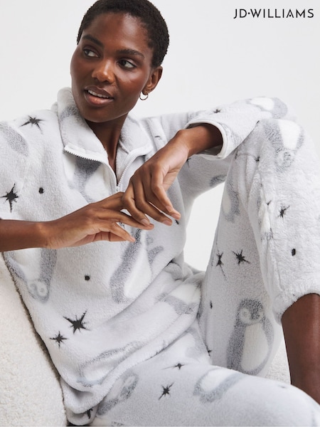 JD Williams Grey Pretty Secrets 1/4 Zip Fleece Twosie Pyjamas Set (G07993) | €45