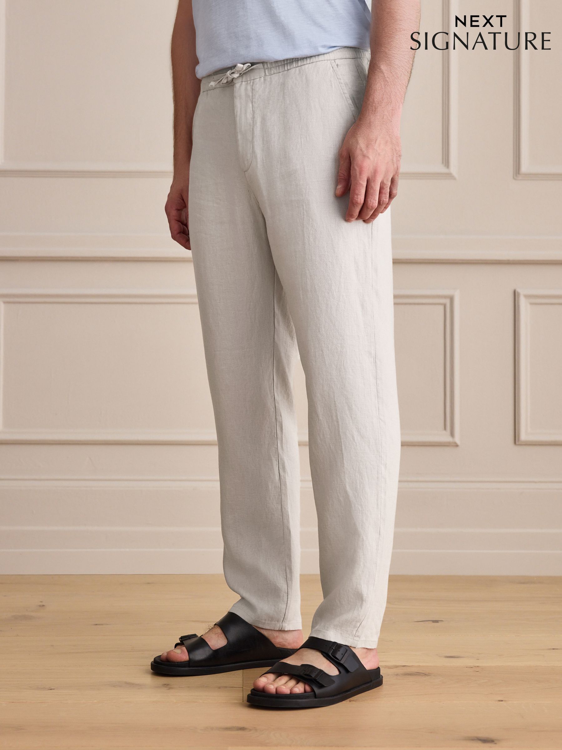 Buy Men's Trousers 100% Linen Online | Next Japan