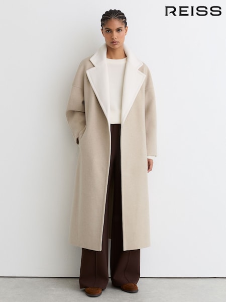 Reiss Neutral Marcela Wool Blindseam Contrast-Lapel Coat (G09139) | AED2,736