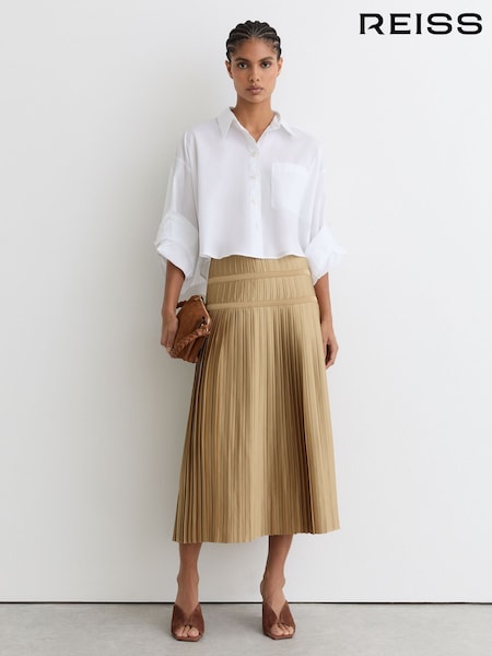 Reiss Gold Eva Pleated Midi Skirt (G09142) | AED1,368