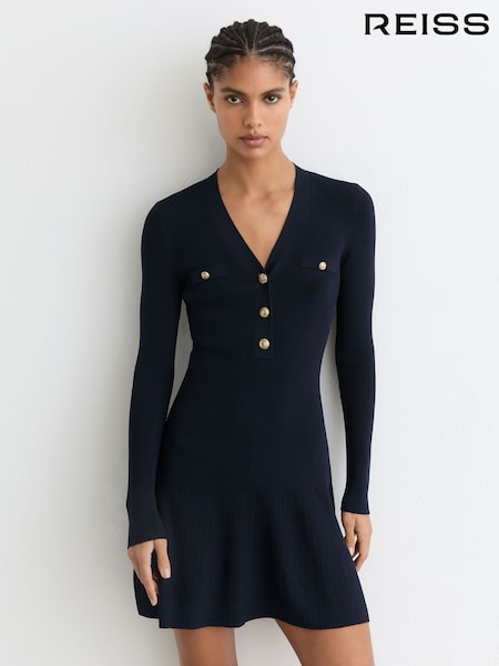 Reiss Navy Lavelle Knitted Mini Dress (G09144) | 1,209 SAR
