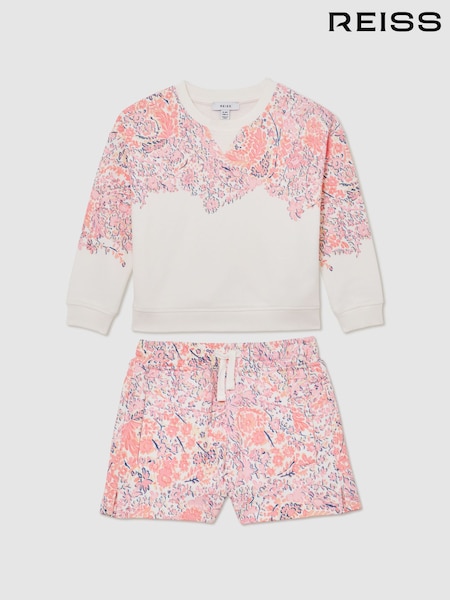 Reiss Pink Print Jessie Floral-Print Sweatshirt and Shorts Set (G09147) | AED475