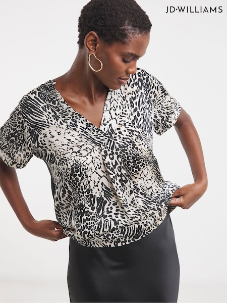 JD Williams Animal Print Satin Front Jersey Back Top (G09166) | €36