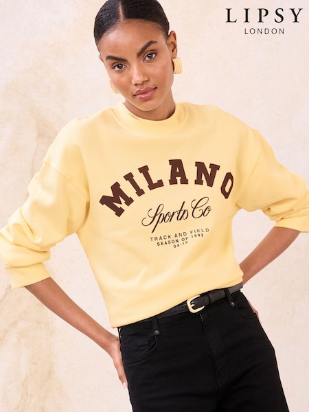 Lipsy Butter Milk Yellow Milano Graphic Sweatshirt (G09176) | AED173