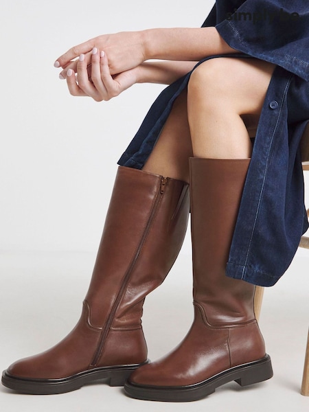 Simply Be Brown Leather Knee High Riding Boots (G09237) | €121