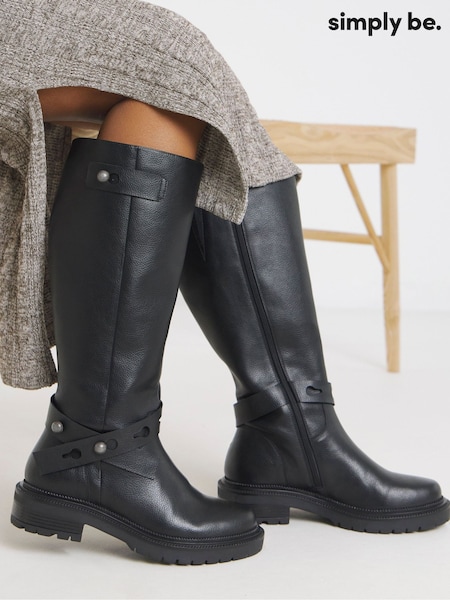 Simply Be Black Wide Fit Casual Knee High Boots With Wrap Detail (G09247) | €83