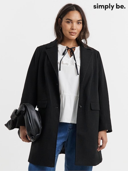 Simply Be Black Longline Faux Wool Coat (G09251) | €76