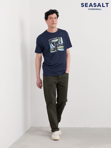 Seasalt Cornwall Blue Midwatch Cotton T-Shirt (G09359) | €47