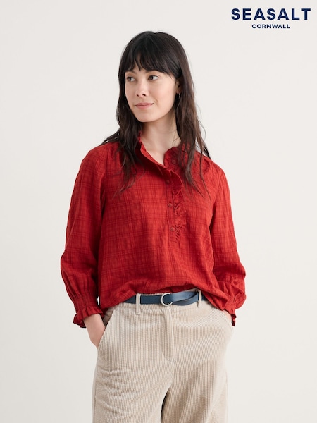 Seasalt Cornwall Orange Feather Star Checked Top (G09374) | €95