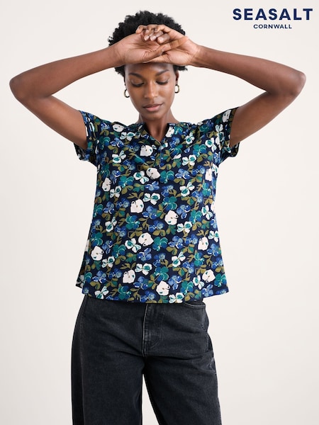 Seasalt Cornwall Blue Waterflow Short Sleeve Top (G09378) | €57