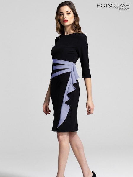 Hot Squash Contrast Side Frill Black Dress (G09420) | 101 €