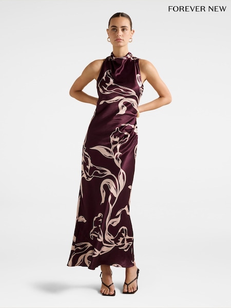 Forever New Purple Michelle Open Back Satin Maxi Dress (G09536) | €170