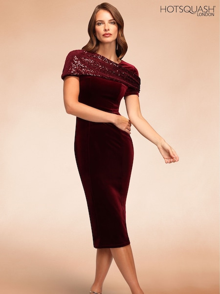 Hot Squash Red Cape Bodycon Sequin Velvet Dress (G09545) | €211