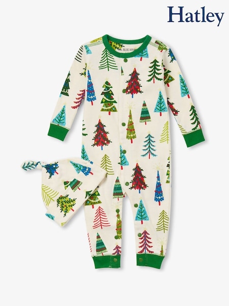 Hatley Natural Christmas Trees Baby Coverall & Hat (G09591) | 35 €