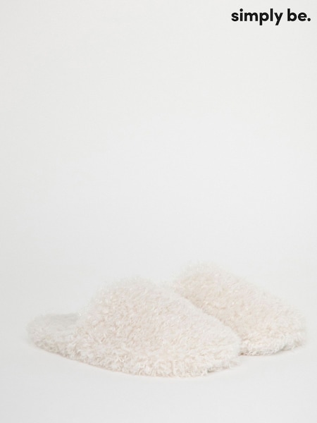Simply Be White Shaggy Fur Mule Slippers (G09643) | €25