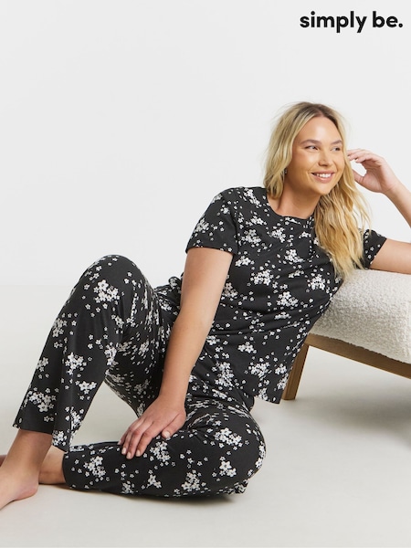 Simply Be Black Short Sleeve Pyjama Set (G09661) | €25