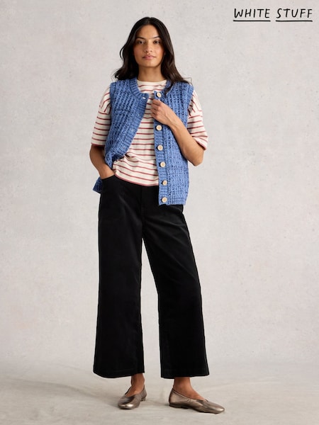 White Stuff Black Tia Velvet Wide Leg Crop Trousers (G09717) | €92
