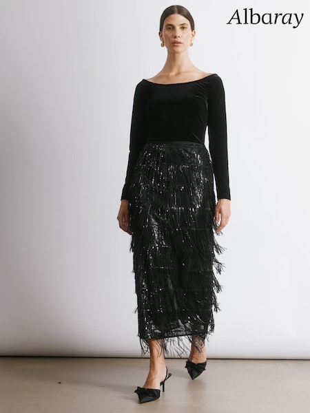 Albaray Sequin Fringe Pencil Black Skirt (G09734) | € 187