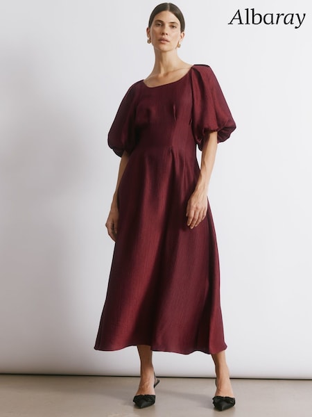 Albaray Red Crinkle Satin Midi Dress (G09778) | AED699
