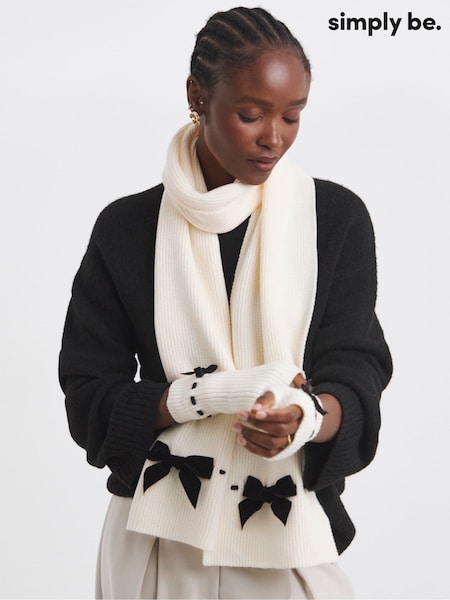 Simply Be Velvet Bow Knitted Scarf and Glove Set (G09807) | 50 €