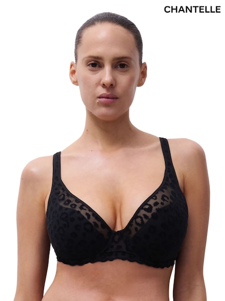 Chantelle Girls Leopard Plunge Underwired T-Shirt Black Bra (G09833) | 89 €