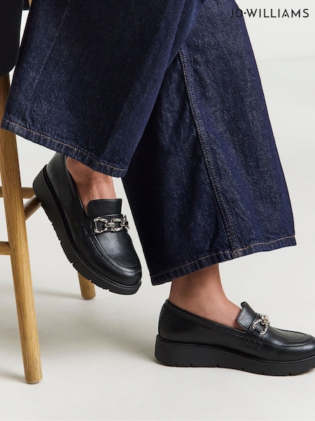 JD Williams Black Wide Fit Low Wedge Loafers With Chain Trim (G09877) | €57