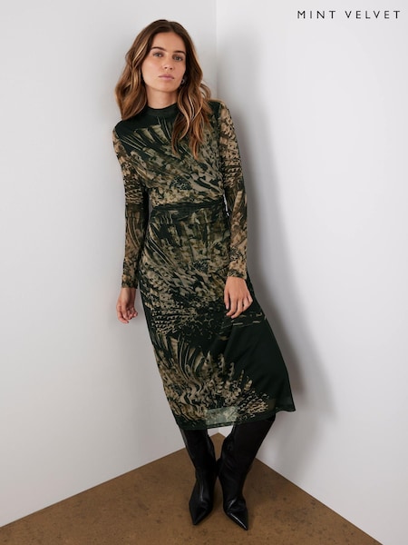 Mint Velvet Gold Abstract Print Midi Dress (G09898) | €154