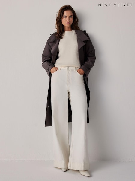 Mint Velvet Grey Funnel Neck Trench Coat (G09909) | AED1,159