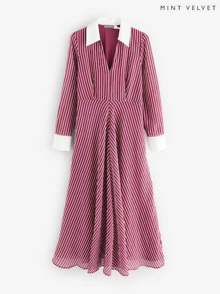Mint Velvet Red Striped Maxi Shirt Dress (G09910) | 693 QAR