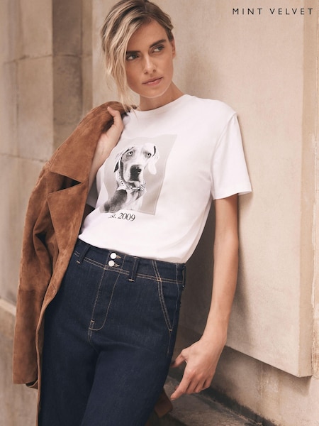 Mint Velvet White Cotton Graphic T-Shirt (G09936) | €64