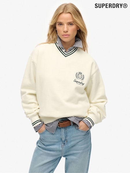 Superdry White Country Club V-Neck Sweattop (G10036) | €76