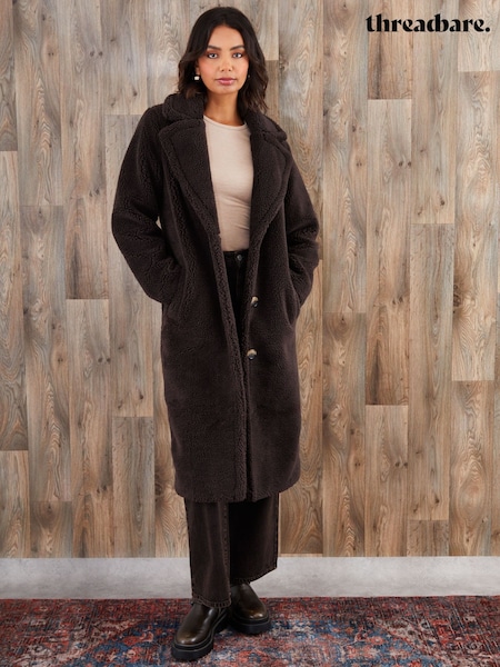 Threadbare Brown Longline Borg Coat (G10092) | €71