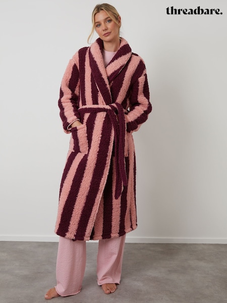 Rot - Threadbare Stripe Borg Dressing Gown (G10096) | 53 €