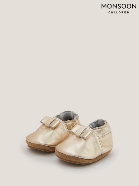 Monsoon Gold Baby Bow Metallic Leather Booties (G10288) | AED178