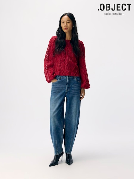 Object Red Long Sleeve Textured Blouse (G10311) | AED320