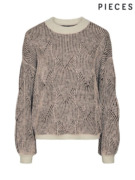 Pieces White Pattern Long Sleeve Knitted Jumper (G10399) | €43