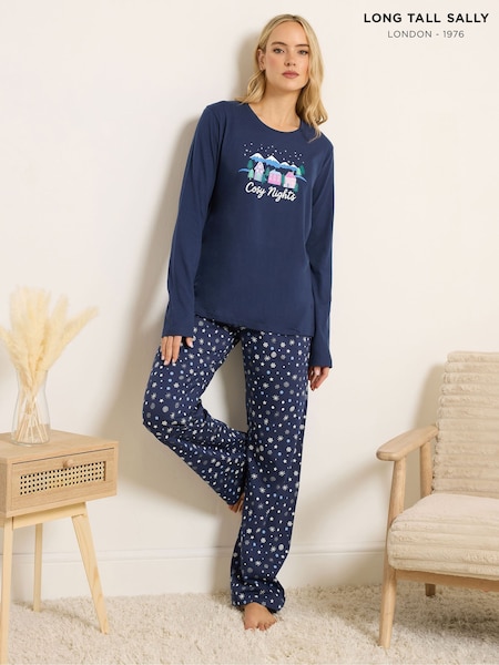 Long Tall Sally Blue Cosy Nights Long Sleeve Wide Leg PJ Set (G10653) | R$ 325