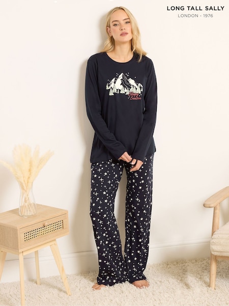 Long Tall Sally Blue Sleepy Season Long Sleeve Wide Leg PJ Set (G10656) | €47