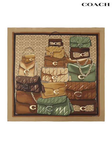 COACH Brown Stacked Tabby Printed Silk Square Scarf (G10695) | 494 QAR