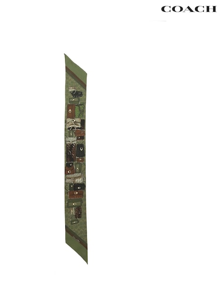COACH Green Stacked Tabby Printed Wide Silk Skinny Scarf (G10696) | 421 QAR