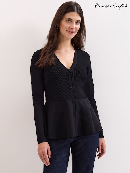 Phase Eight Black Roma Peplum Cardigan (G10758) | AED577